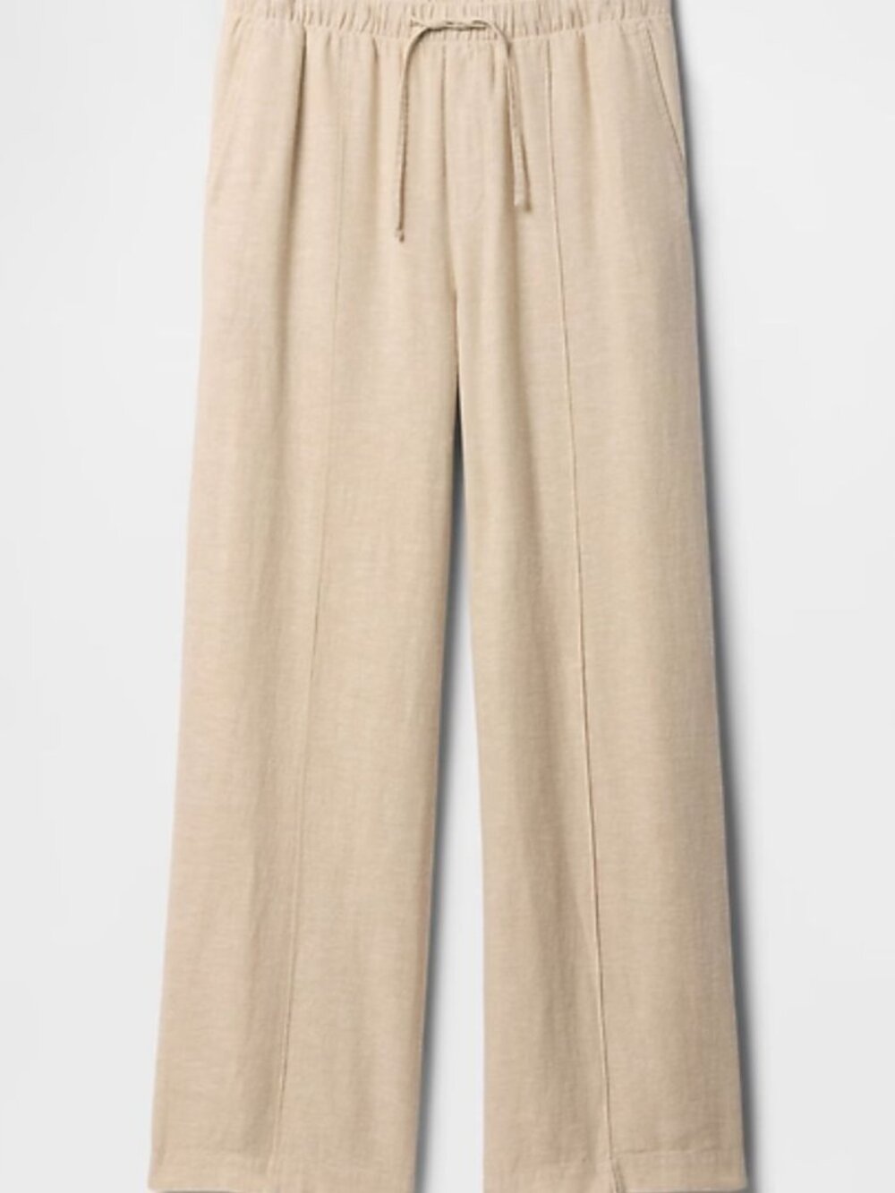 Gap Mid Rise Linen Blend Pull On Wide Leg Pants Drawstring Ties Size L NEW